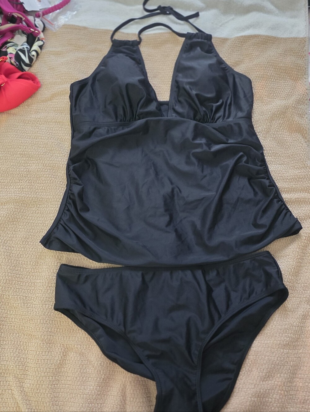 Classic Black Halter Tankini Swim Set - Women